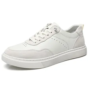 Side detail of premium men's white pigskin suede retro low-top casual sneakers with soft sole