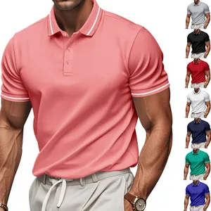 Unisex Quick-Dry Short Sleeve Polo Shirt Breathable Turn-Down Collar Top With Contrast Tipping For Running Marathon Sport