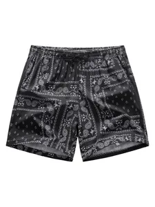 Pantaloncini da spiaggia neri da uomo con motivo paisley e coulisse per l'estate