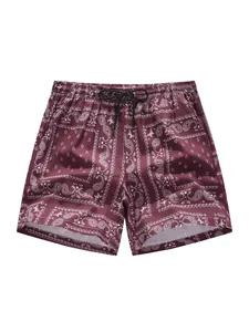 Pantaloncini da mare bordeaux da uomo con stampa paisley, stile casual estivo