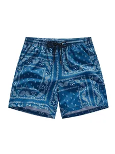 Pantaloncini da mare blu da uomo con stampa paisley e coulisse estiva