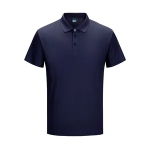 Classic navy blue quick-dry polo shirt for men with breathable fabric and three-button collar.