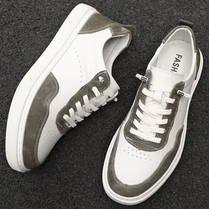 Men's retro suede low-top sneakers in white and grey with durable soft sole