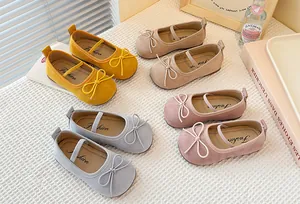 Detailed view of children's Mary Jane princess shoes with cute bowknot in four colors