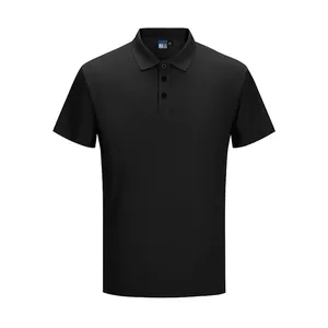 Professional men's breathable black short sleeve polo shirt for summer golf and casual wear