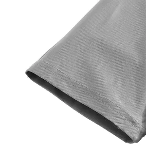 Close-up of gray breathable pique fabric cuff on a casual golf polo shirt