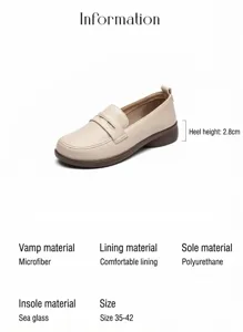 Detail view of beige loafers with 2.8cm heel height and material specifications.