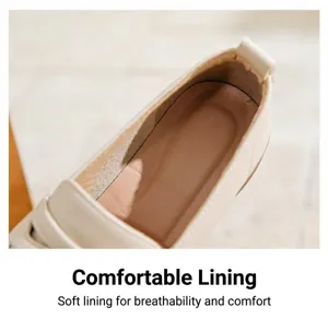 Close-up detail showing the soft and breathable interior lining of this beige loafer shoe
