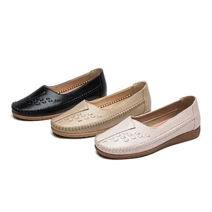 Comfortable women's loafers in black beige and cream with breathable perforated design