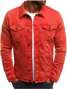 Chaqueta de Estilo Denim de Poliéster para Hombre Color Sólido Ajuste Entallado Abrigo Workwear Monobotonadura Primavera Otoño