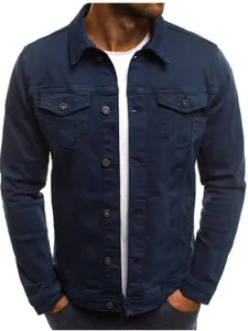 Chaqueta vaquera azul marino premium para hombre con cierre de botones y bolsillos