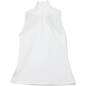 Detailed back view of a minimalist white sleeveless mock neck slim-fit top for women