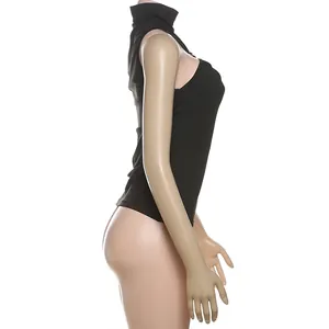 Side view of a sexy slim-fit halter neck tank top with metal neck detail