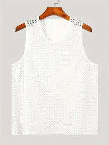 Canotta da uomo in mesh traforato bianco, gilet sportivo traspirante per fitness.