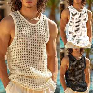 Canotta da uomo in maglia traforata per fitness, disponibile in più colori per l'estate