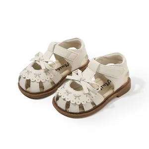 Elegant cream baby girl princess sandals with bow detail and anti-slip sole