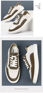 Vue détaillée des baskets vintage en cuir pour hommes en blanc et vert olive bicolore