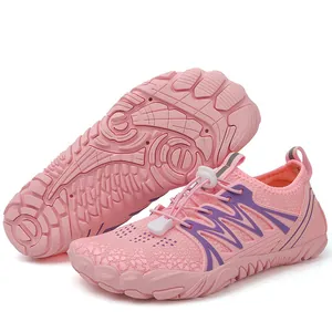 Breathable pink water shoes for men and women with quick-dry mesh and non-slip rubber soles
