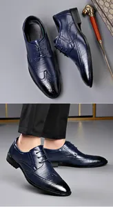 Zapatos clásicos de cuero azul oscuro Brogue para hombre con detalles vintage tallados