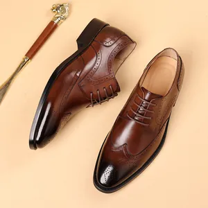 Men Business Oxford Shoes British Style Brogue Carved Genuine Leather Formal Dress Shoes Triple Joint Cowhide Men Shoes