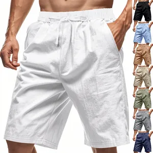 Pantalones Cortos de Poliéster Casual para Hombre Pierna Recta Ajuste Holgado Cintura Elástica con Cordón Verano Playa Deportes Inferior