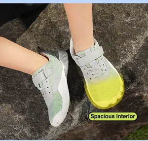 Children's barefoot sneakers featuring a widened toe box for outdoor hiking and play.
