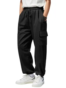 Classic men's black linen cargo joggers with drawstring waist and side pocket detail
