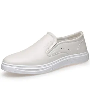 Classic men's white slip-on loafers, breathable driving shoes for business casual wear
