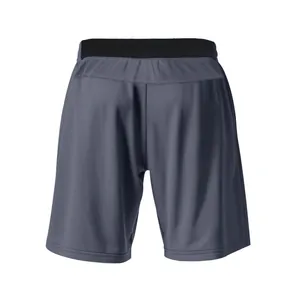 Back view of high-quality grey quick-dry athletic shorts with black elastic waistband