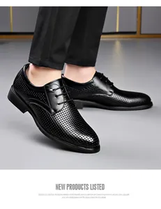 Men's black breathable hollow leather business dress shoes with British style design