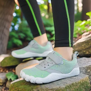 Breathable children's barefoot hiking shoes with velcro straps in green
