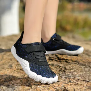 Breathable kids barefoot sneakers with flexible soft sole for outdoor hiking and walking