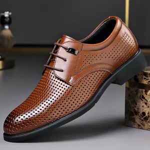 Men's British Style Business Dress Shoes Breathable Hollow Out PU Leather Derby Shoes For Summer Wedding Office Casual Wear