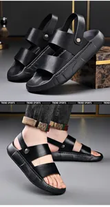 Gedetailleerd zijaanzicht van zwarte casual herensandalen met dikke zolen voor de zomer