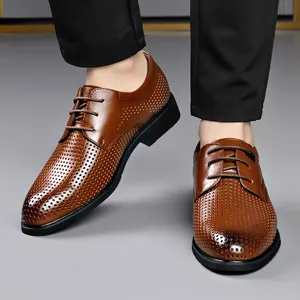 Elegant brown men's perforated leather dress shoes for professional business attire