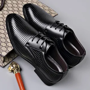 Men's black breathable hollowed leather business dress shoes in British style