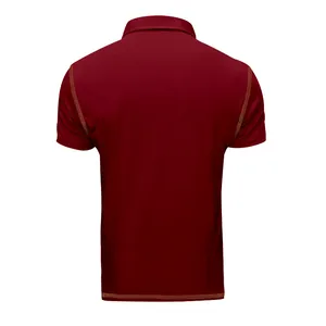 Back view of a maroon men's short-sleeved Polo shirt with five-thread stitching