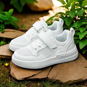 Baskets Blanches pour Enfants Imperméable Cuir Synthétique Mesh Respirant Chaussures Décontractées Velcro Chaussures de Sport Enfants Garçons Filles