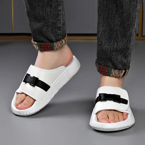 Men's breathable white sports slides with adjustable black buckles for outdoor wear