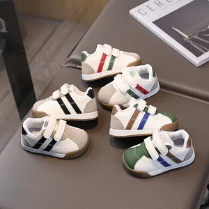 Six pairs of kids' retro casual sneakers with velcro straps and durable PU leather