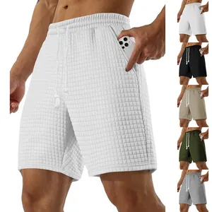 Pantaloncini da Uomo in Maglia a Nido d'Ape Estate Casual Tinta Unita Coulisse Larghi a Gamba Dritta Sportivi Abbigliamento
