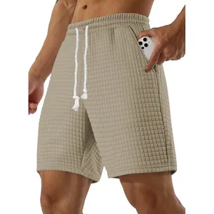 Pantaloncini estivi da uomo color kaki in maglia a nido d'ape con coulisse e tasche