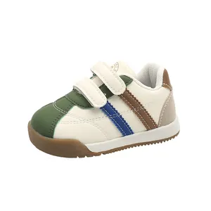 Casual toddler boys girls sneakers walking shoes with Velcro straps in white and green