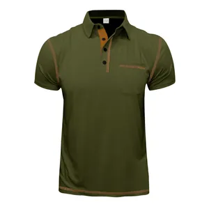Men's olive green Polo shirt with contrast stitching and chest pocket detail.