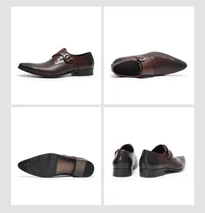 Vue détaillée sous quatre angles de chaussures habillées à boucle pour homme chic