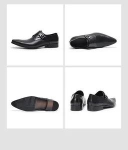 Plusieurs angles de chaussures de ville en cuir perforé noir avec boucle