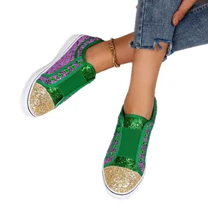 Women's glitter sequin canvas sneakers with elastic band patchwork design
