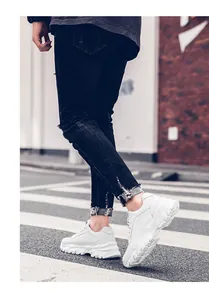 Detailed side view showing the 8cm height increase of white chunky platform sneakers.