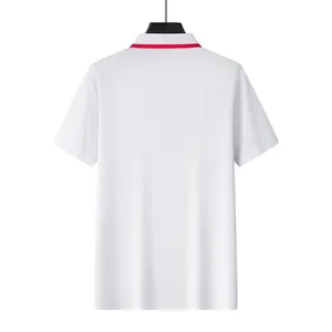 Back view of a white quick-dry mesh polo shirt for men with a red striped collar detail