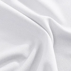 Macro detail of white quick-dry mesh fabric for breathable summer men's polo shirt